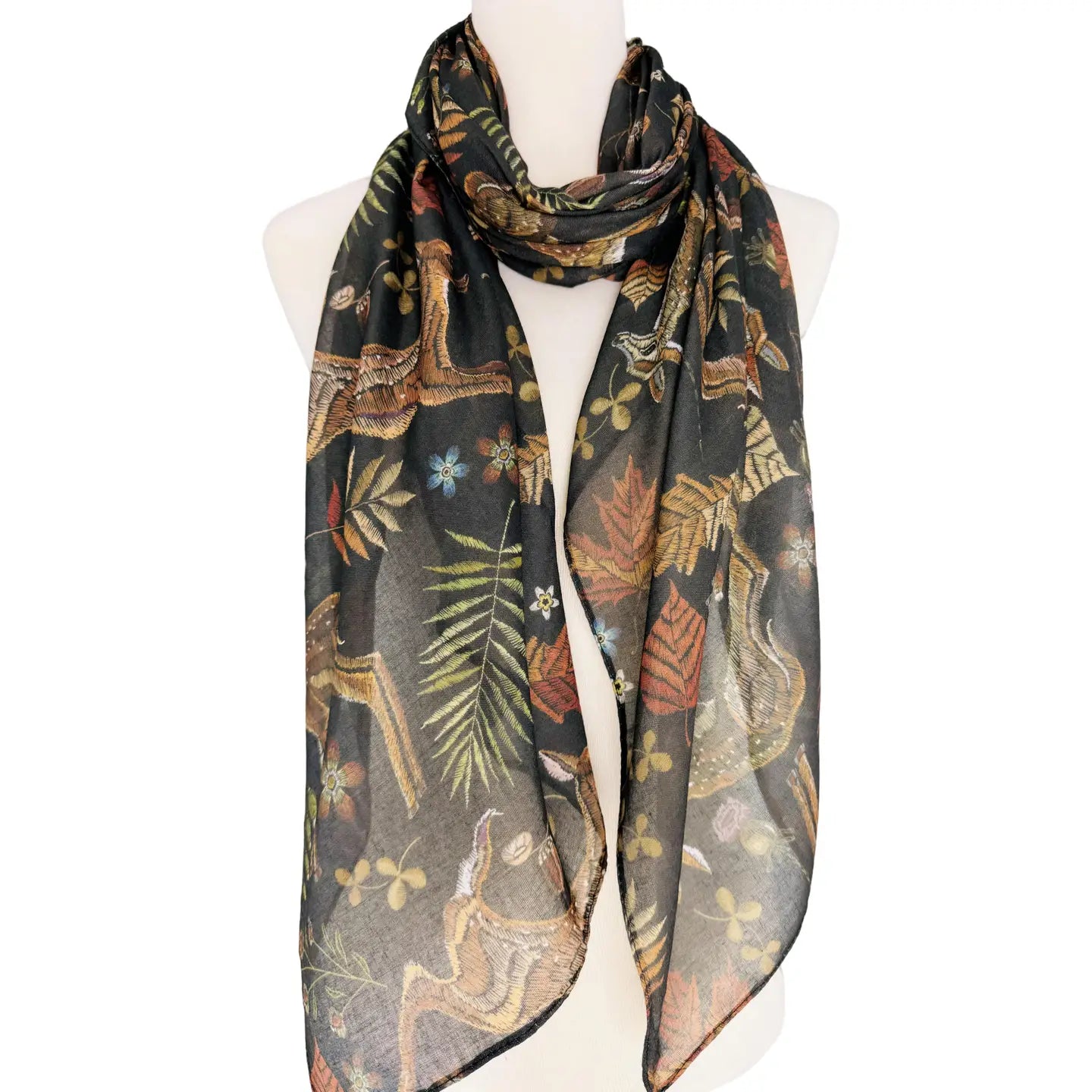 Black-Multi Deer Garden Scarf
