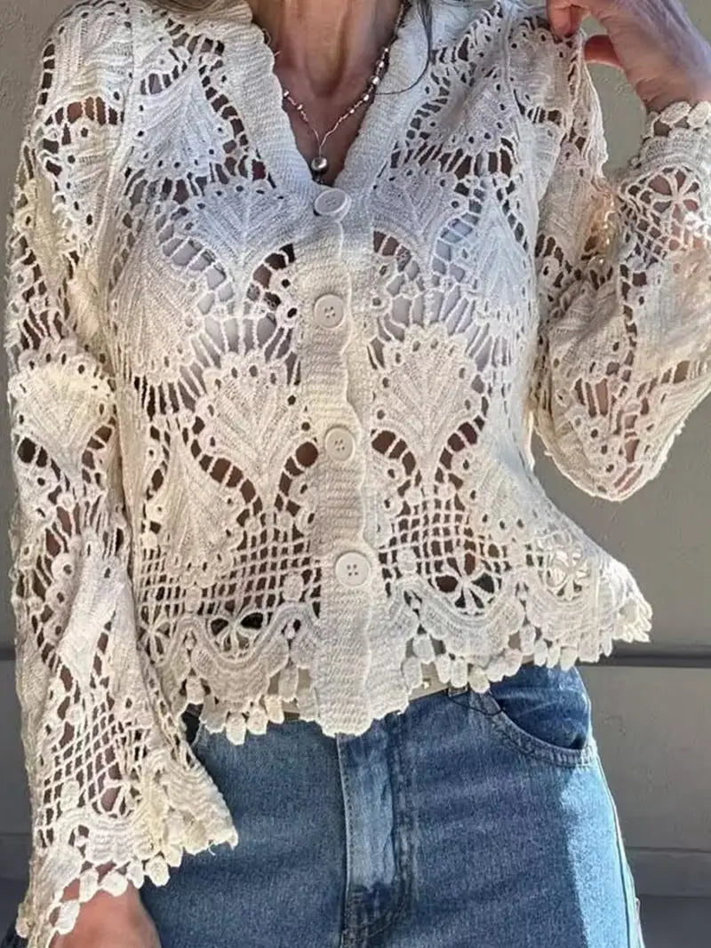Elegant Lace Button-Up Cardigan