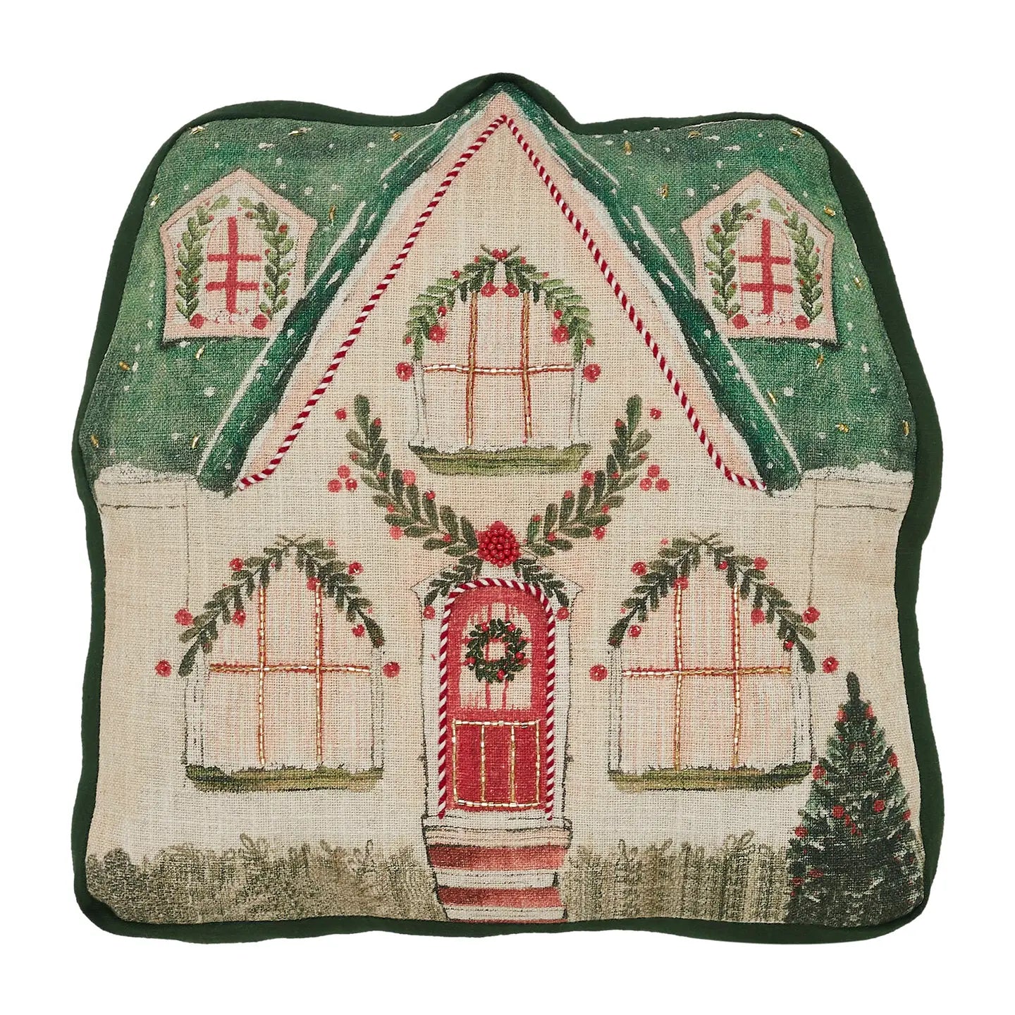 Christmas Cottage Pillow with Beads 14x14
