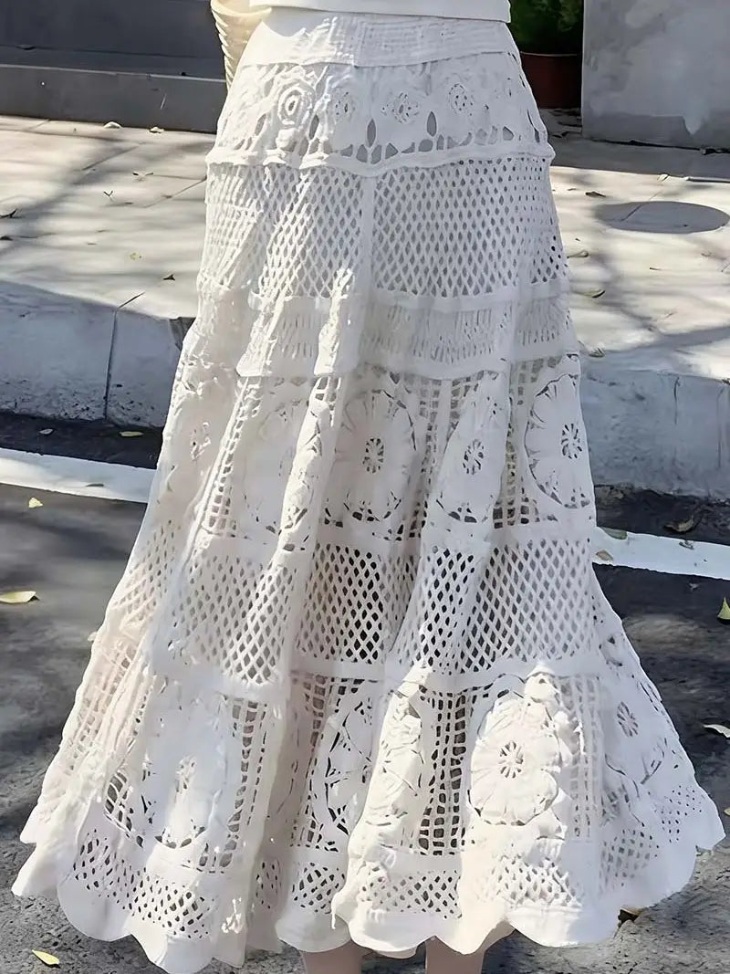 Elegant Lace A-Line Midi Skirt