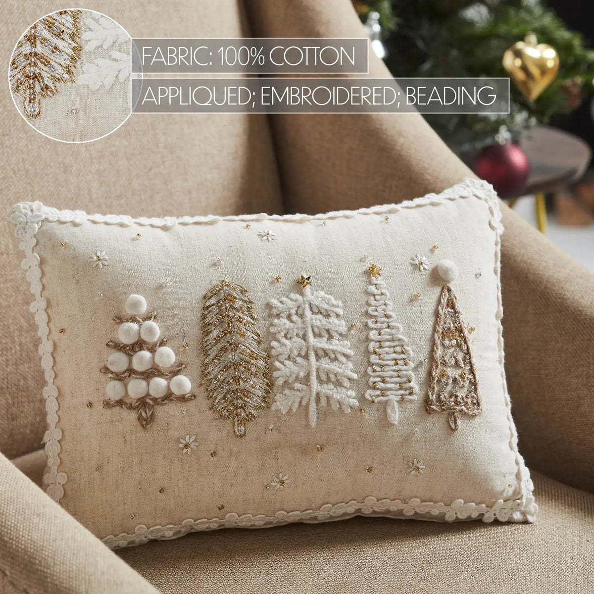 5 Christmas Trees White Throw Pillow 3