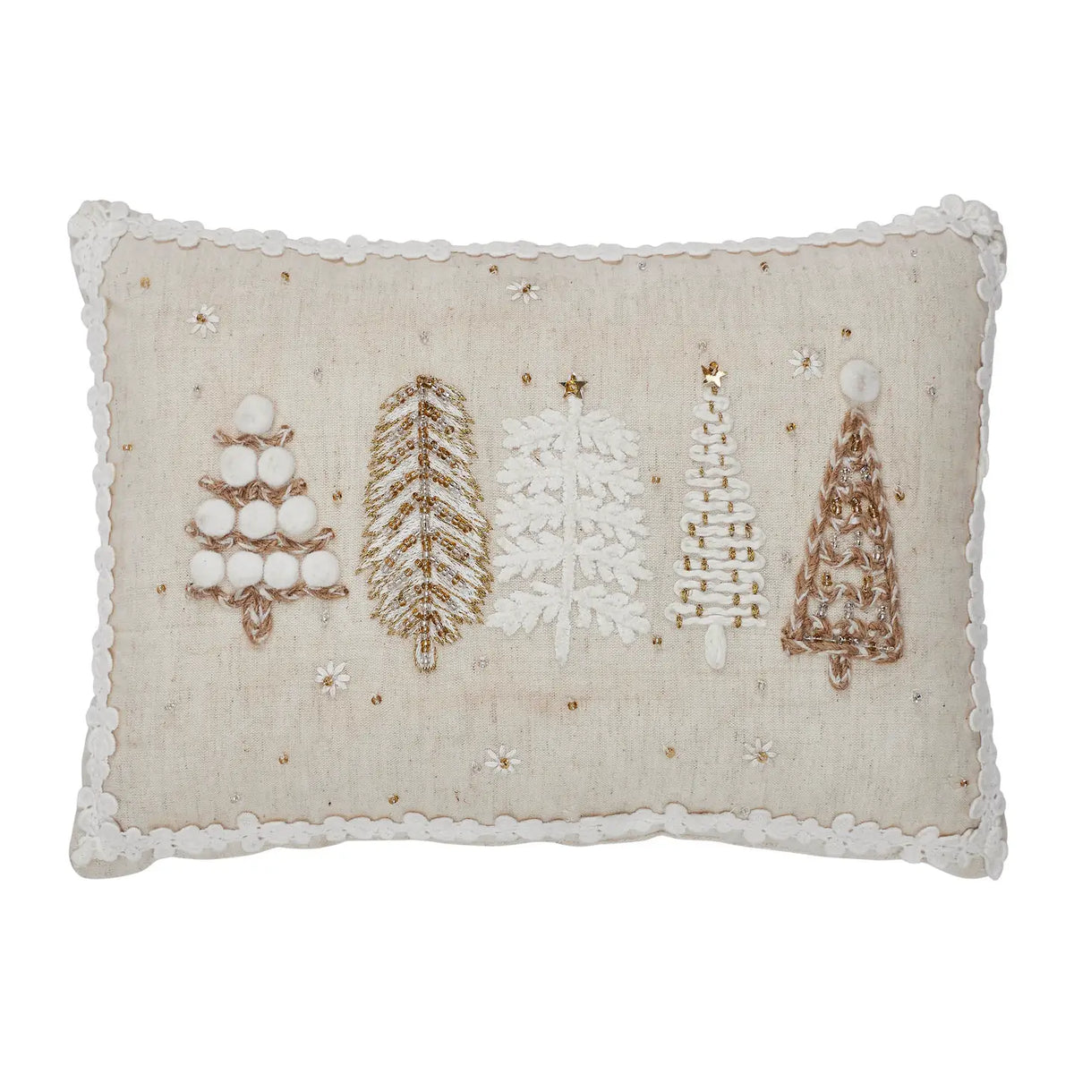 5 Christmas Trees White Throw Pillow 4