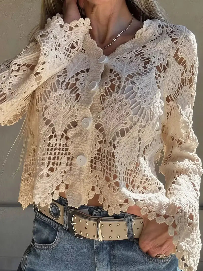 Elegant Lace Button-Up Cardigan
