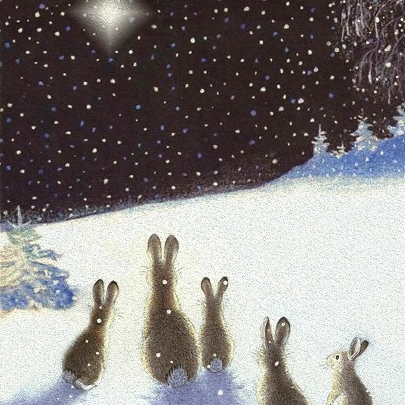 Snowy Night Bunnies Christmas Card