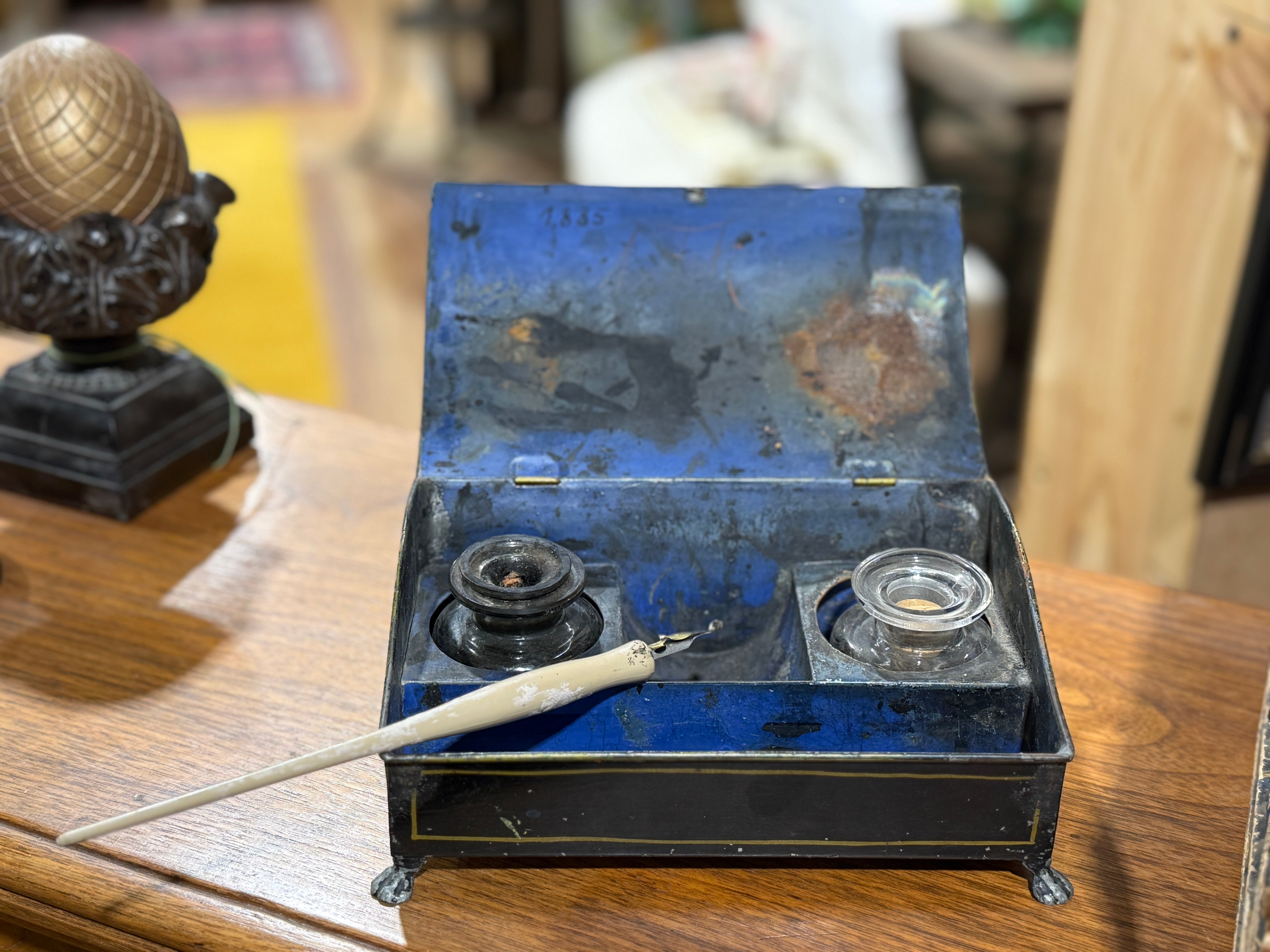Antique English Tole Junk Box Stationary