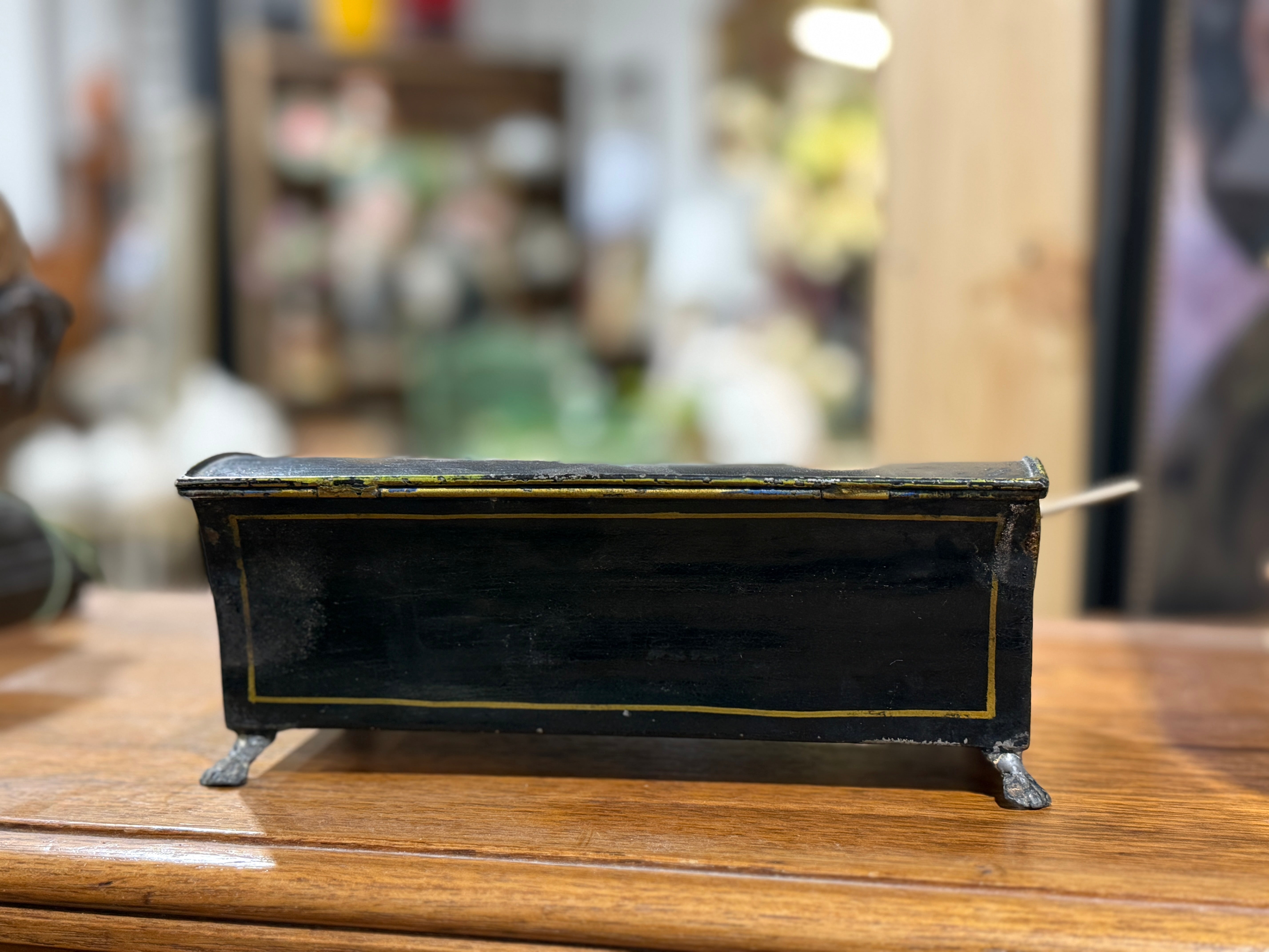 Antique English Tole Junk Box with Flowers