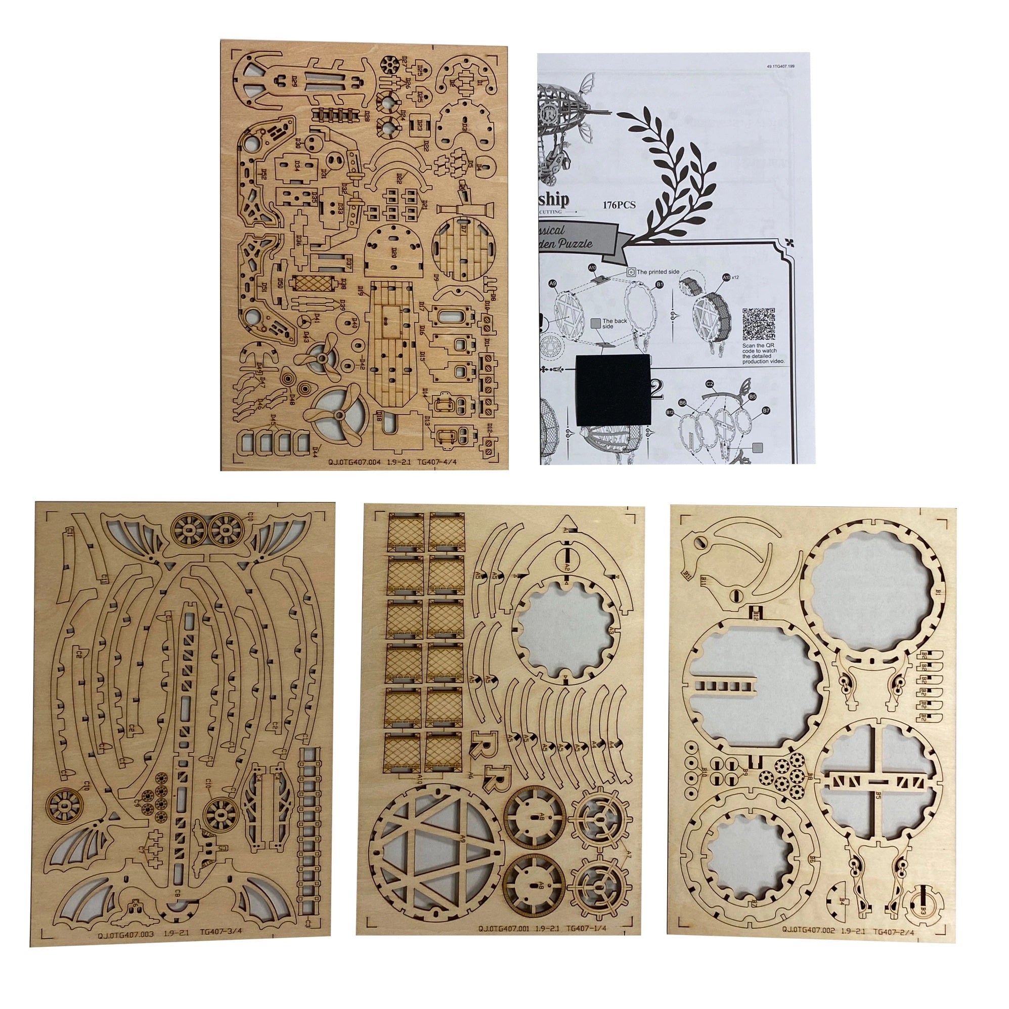 3D Laser Cut Wooden Puzzle: Airship Pieces