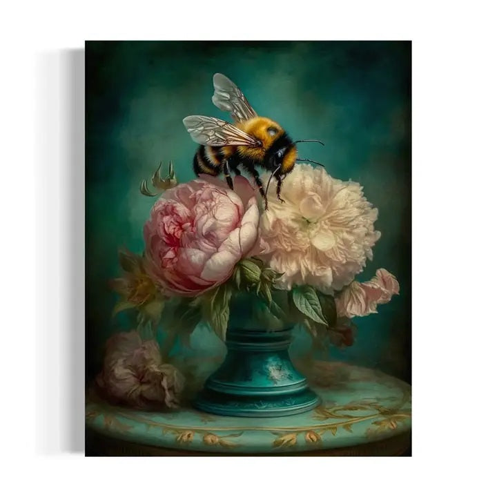 Bee and Pink Peonies Still Life Wall Art RA38