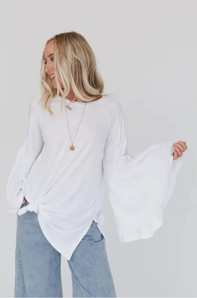 Bell Sleeve Baseball Tee - Pure White