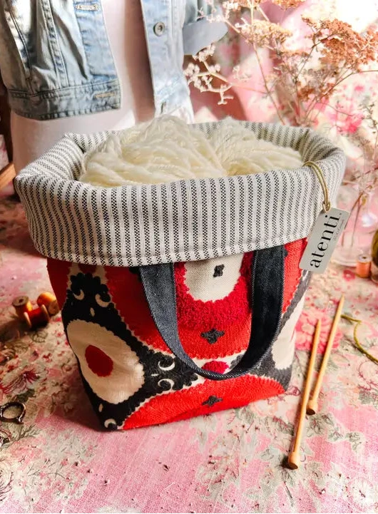 Eclipse Hope Basket– Atenti USA Handmade Embroidered Knitting & Crochet Tote Stripes