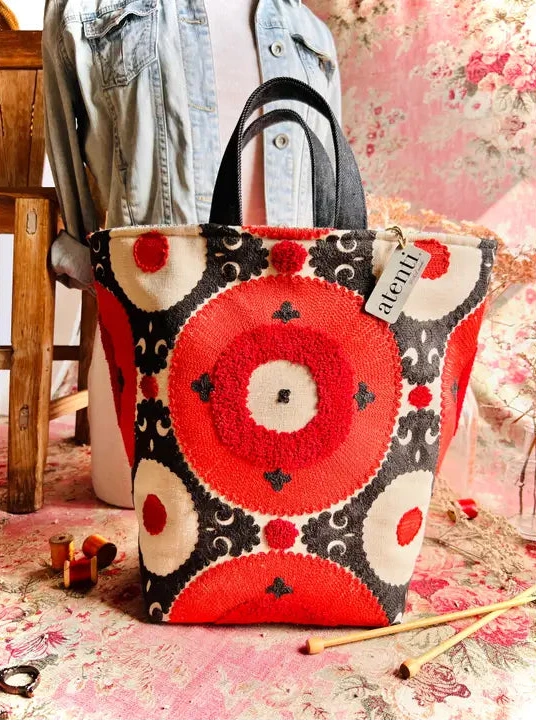 Eclipse Hope Basket– Atenti USA Handmade Embroidered Knitting & Crochet Tote Beige