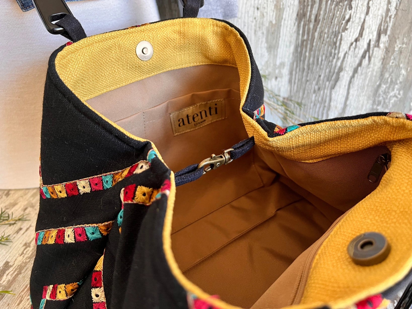 Indi Pop Divina Bag- Atenti Handmade USA Convertible Embroidered Handbag Mustard Yellow