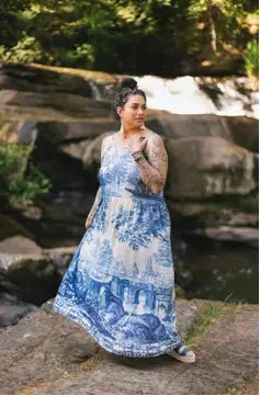 Let the Light in Bohéme Long Maxi Slip Dress W Delft Print Plus Size