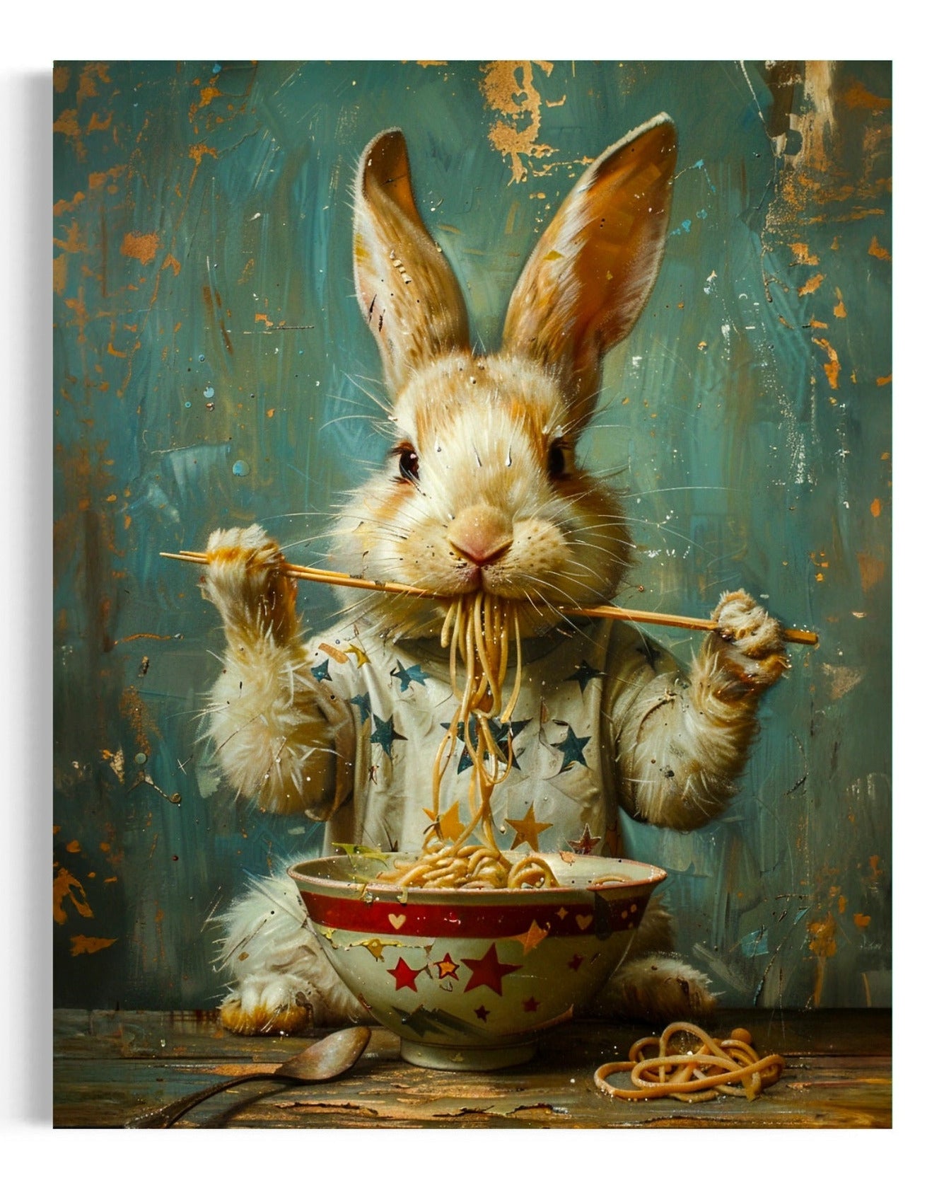 Rabbit Eating Ramen Noodles Wall Decor