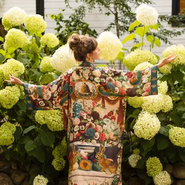 Stay Gold Opera Duster Kimono Robe w Rabbits Flowers & Bees