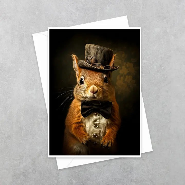 Victorian Squirrel in A Top Hat Greeting Card 18AS