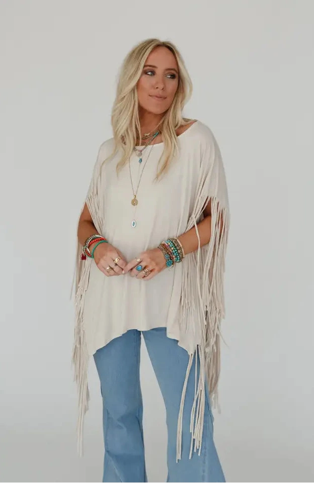 Western Showstopper Fringe Top - Oat Blouse
