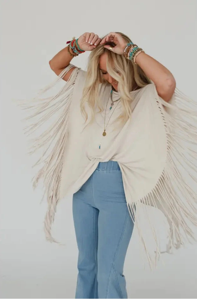 Western Showstopper Fringe Top - Oat Western