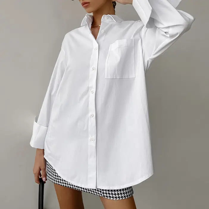 White Lapel Collar Botton Down Fit Daily Shirt