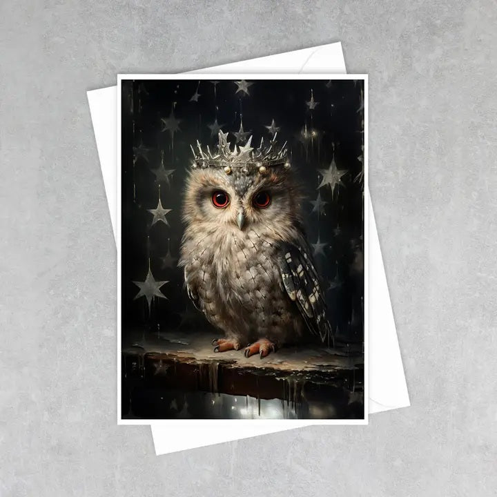 Winter Owl Wearing Antique Star Crown Greeting Card 47AS