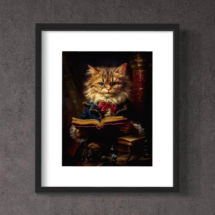 Baroque Cat Reading A Book Art Print 19AS Framed