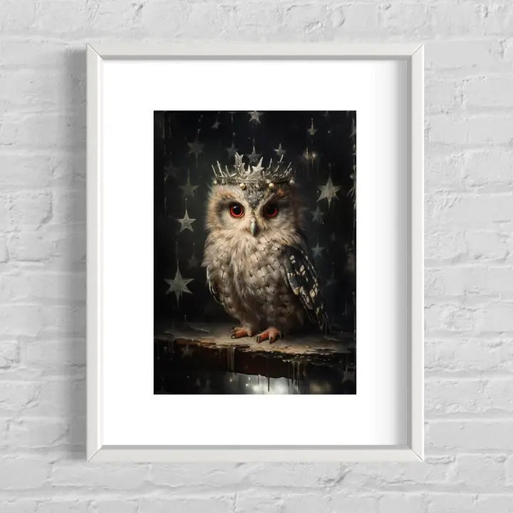 Owl in Antique Star Crown Vintage Portrait Wall Art 47AS Hanging