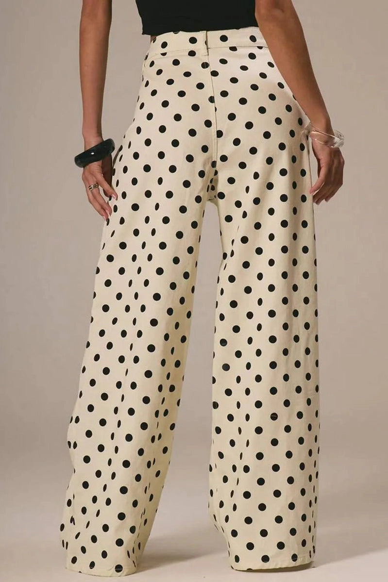 Polka Dot High-Waist Straight Jeans