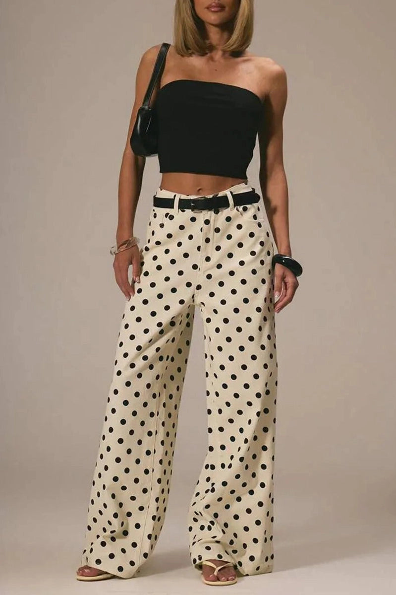 Polka Dot High-Waist Straight Jeans