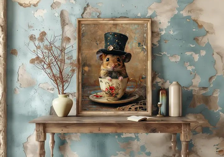 Victorian Teatime Mouse in A Tea Cup Wall Decor 139AS Pretty