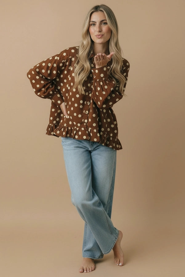 Collared Button Down Polka Dot Peplum Shirt 7
