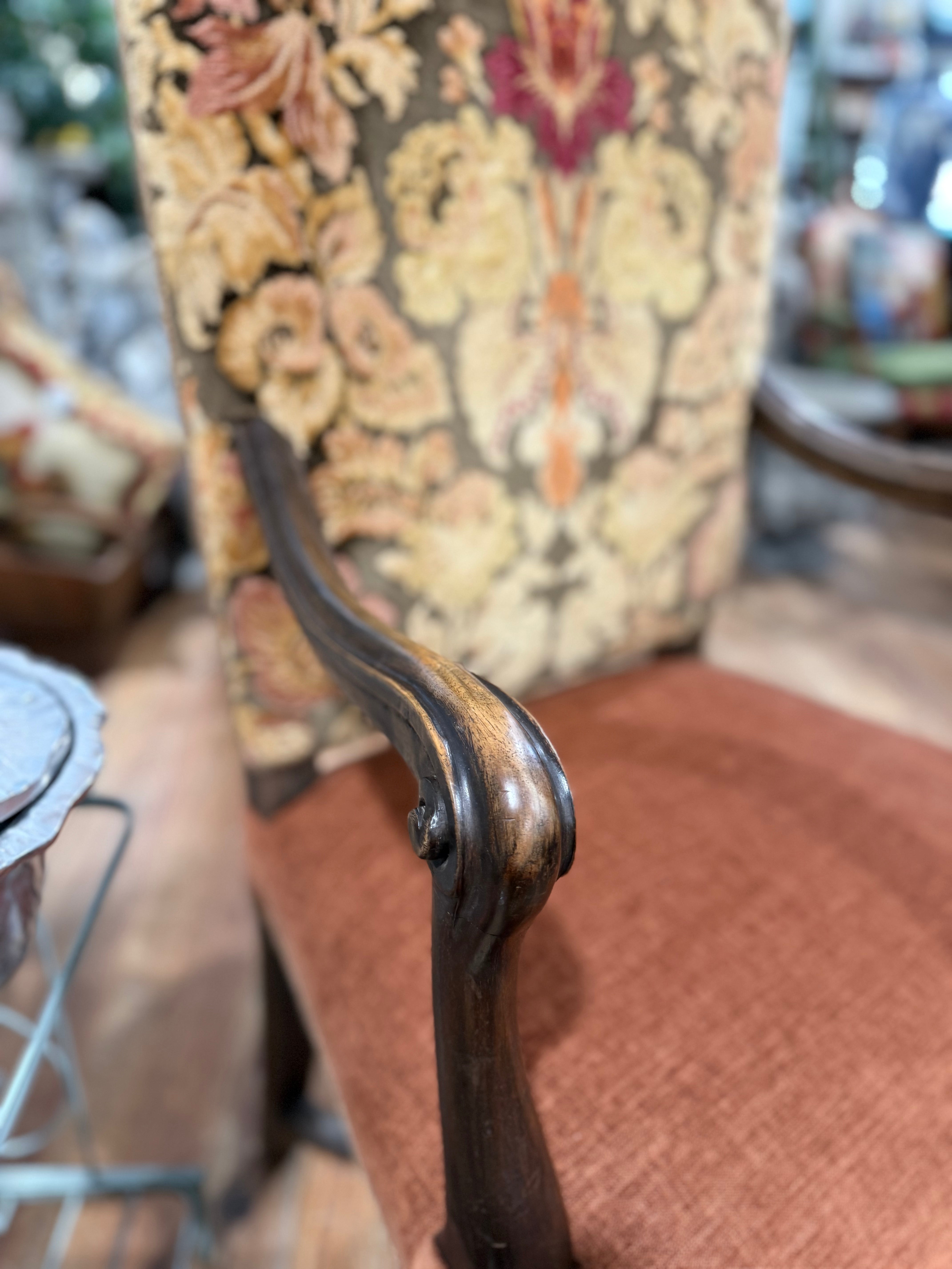 French Carved Louis XIV Side Arm Chair Close Up