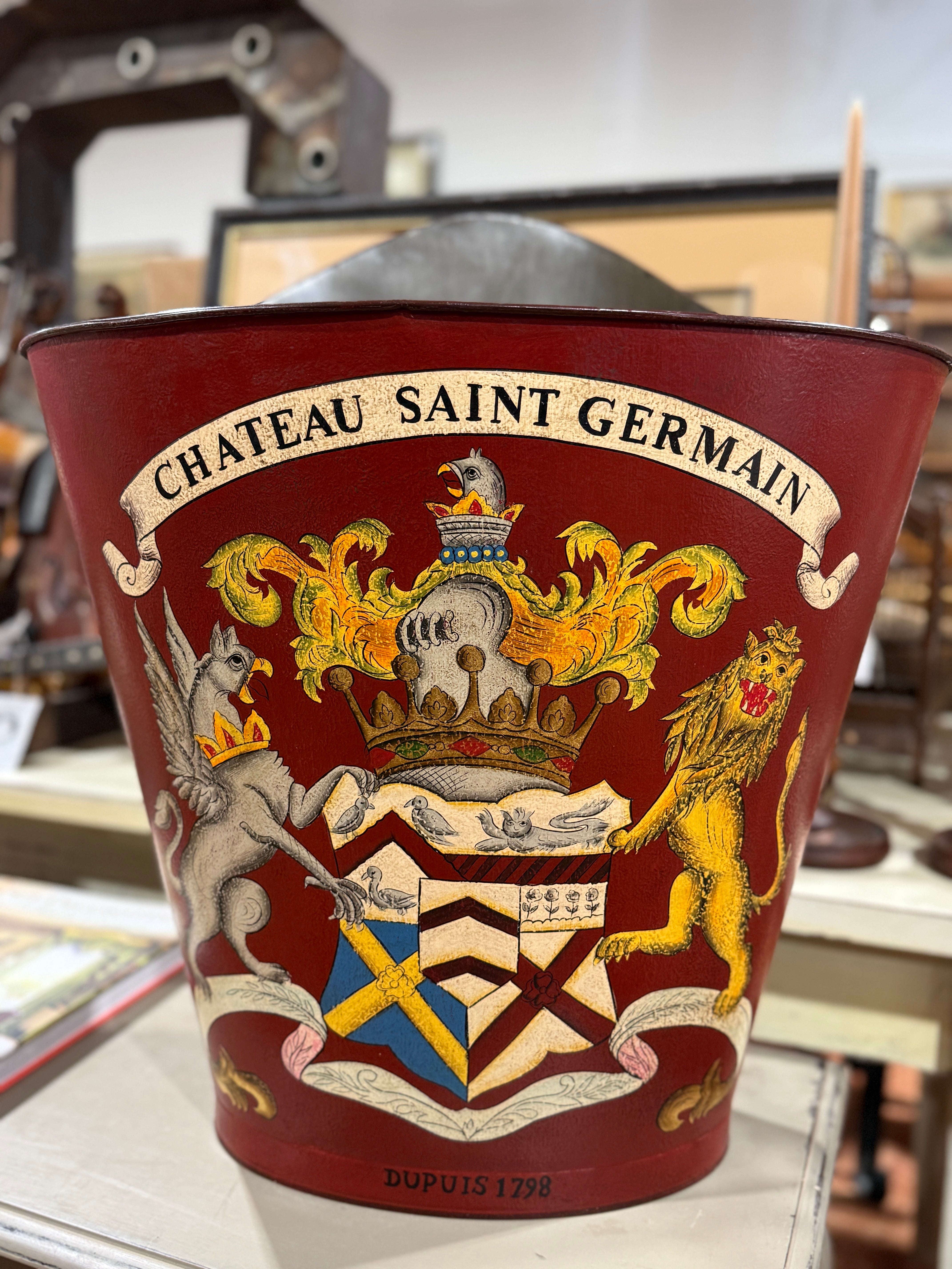 Red Hand Painted Grape Picking Tin Basket