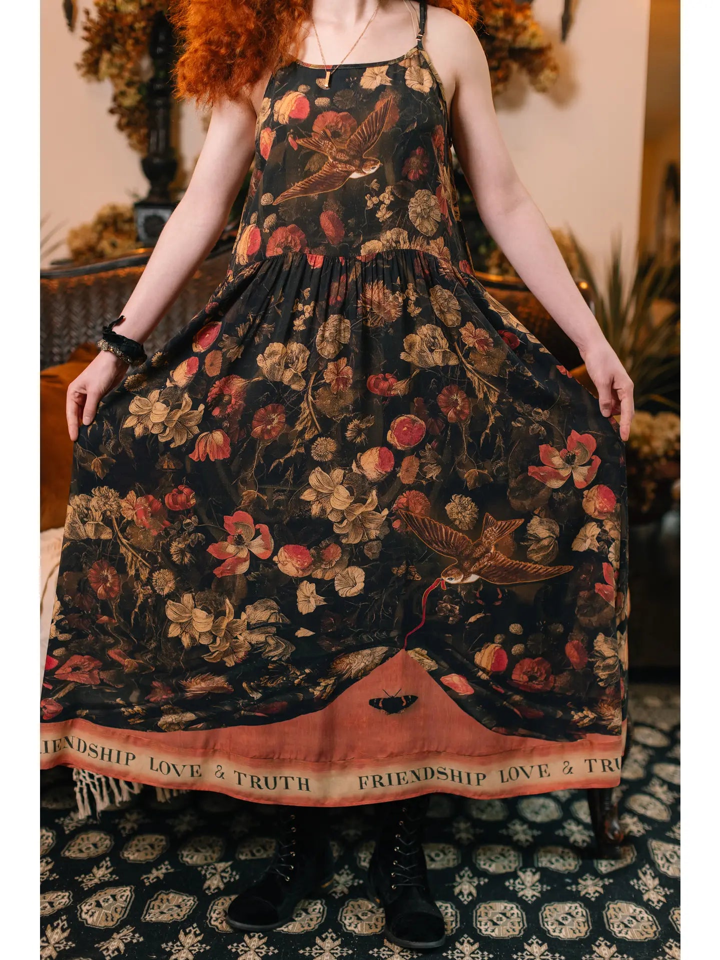 Heart of Gold Bohéme Long Maxi Slip Dress w/ Sacred Heart by Market of Stars
