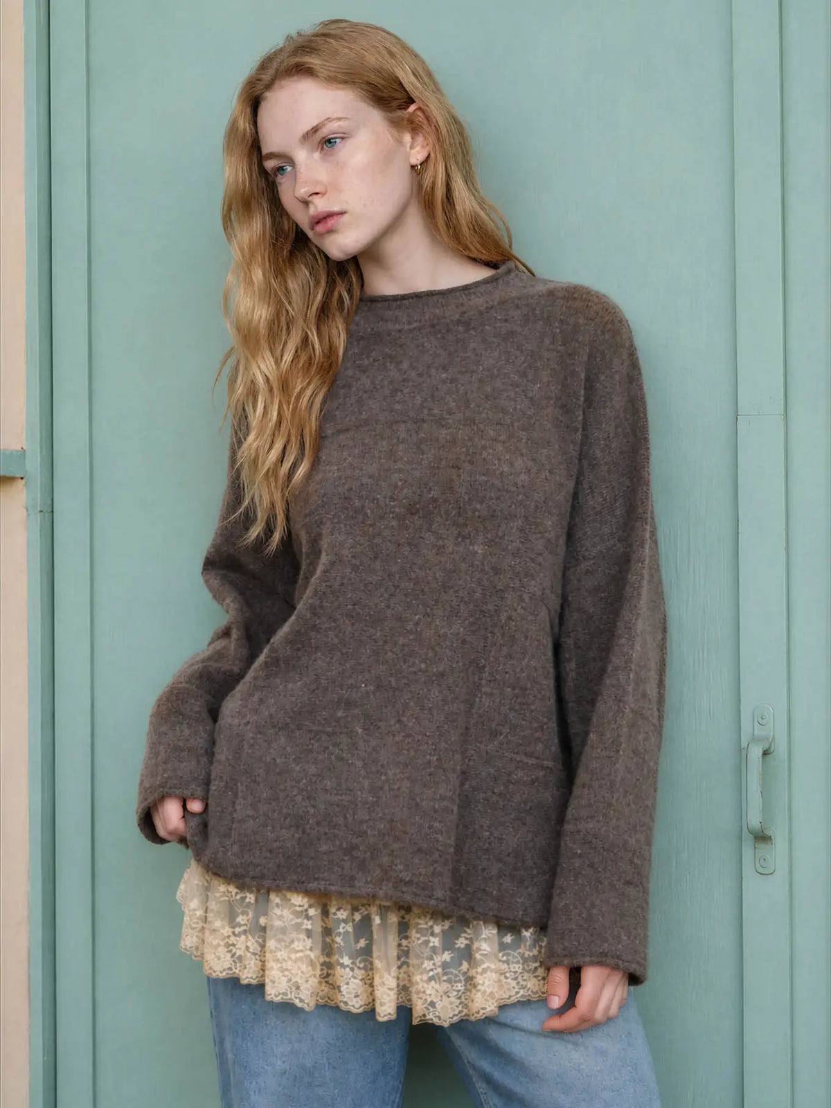 Heathered Checkered Texture Long Sleeve Sweater 3