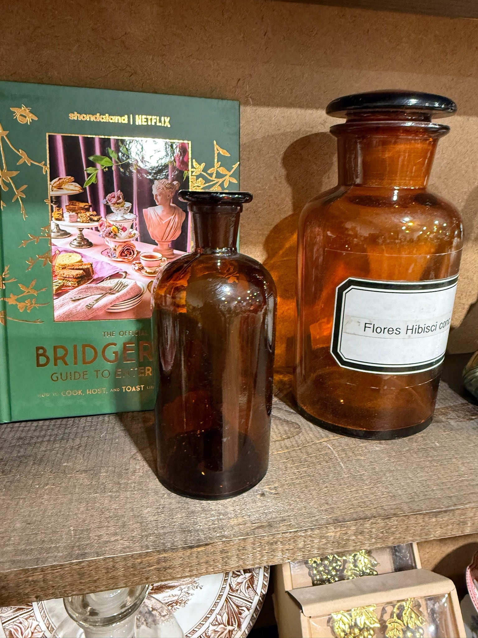 Medium Vintage Antique Brown Apothecary Jar with Glass Stopper