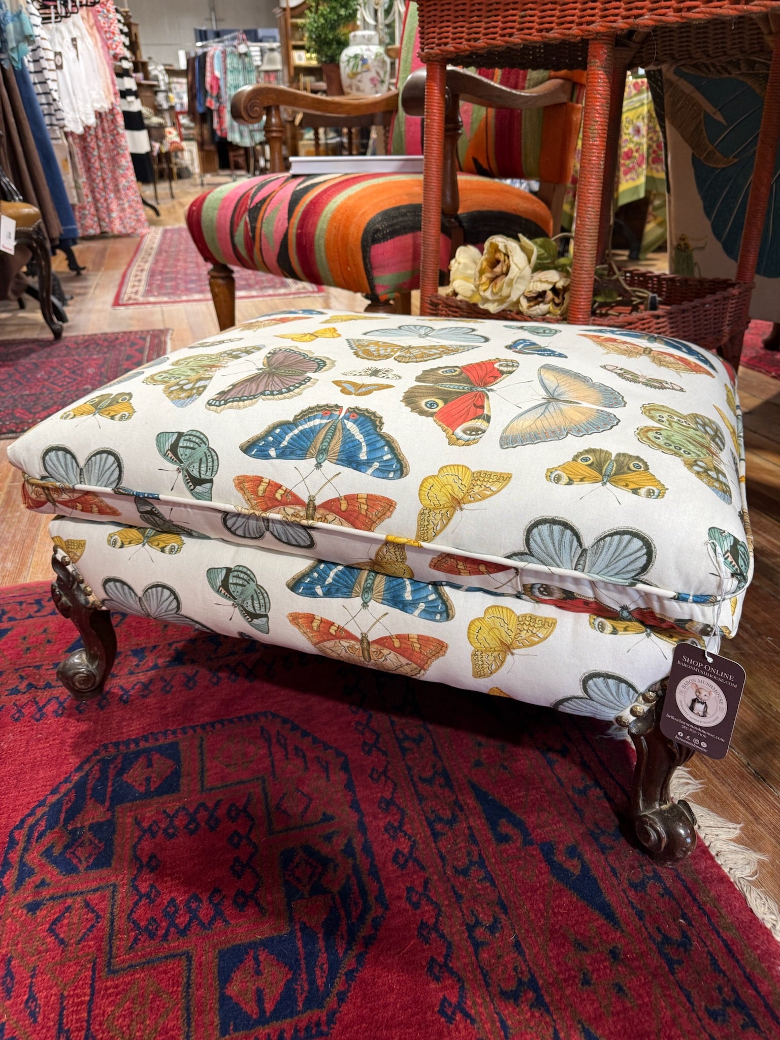 Designer Fabric Antique Ottoman