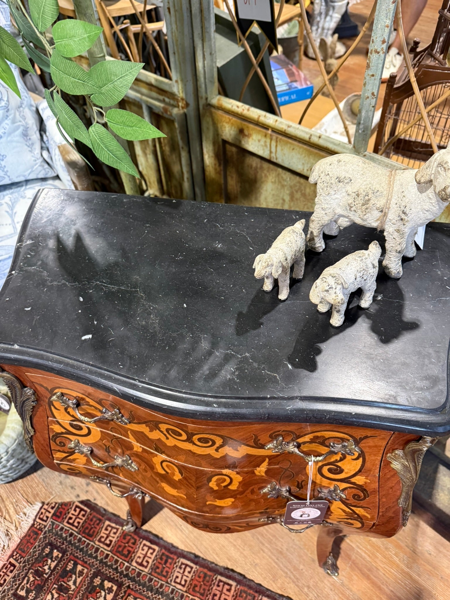 Vintage French Louis XV-Style Bombe Commode with Marble Slab Top