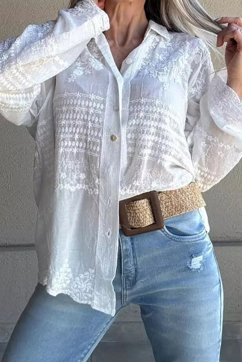 Lace Floral Detail White Blouse