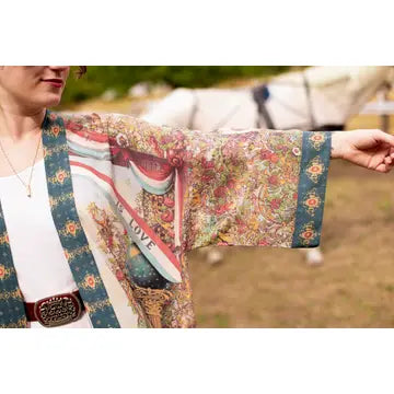 Love Revolution Opera Duster Kimono Robe w/ Horse & Florals by Market of Stars