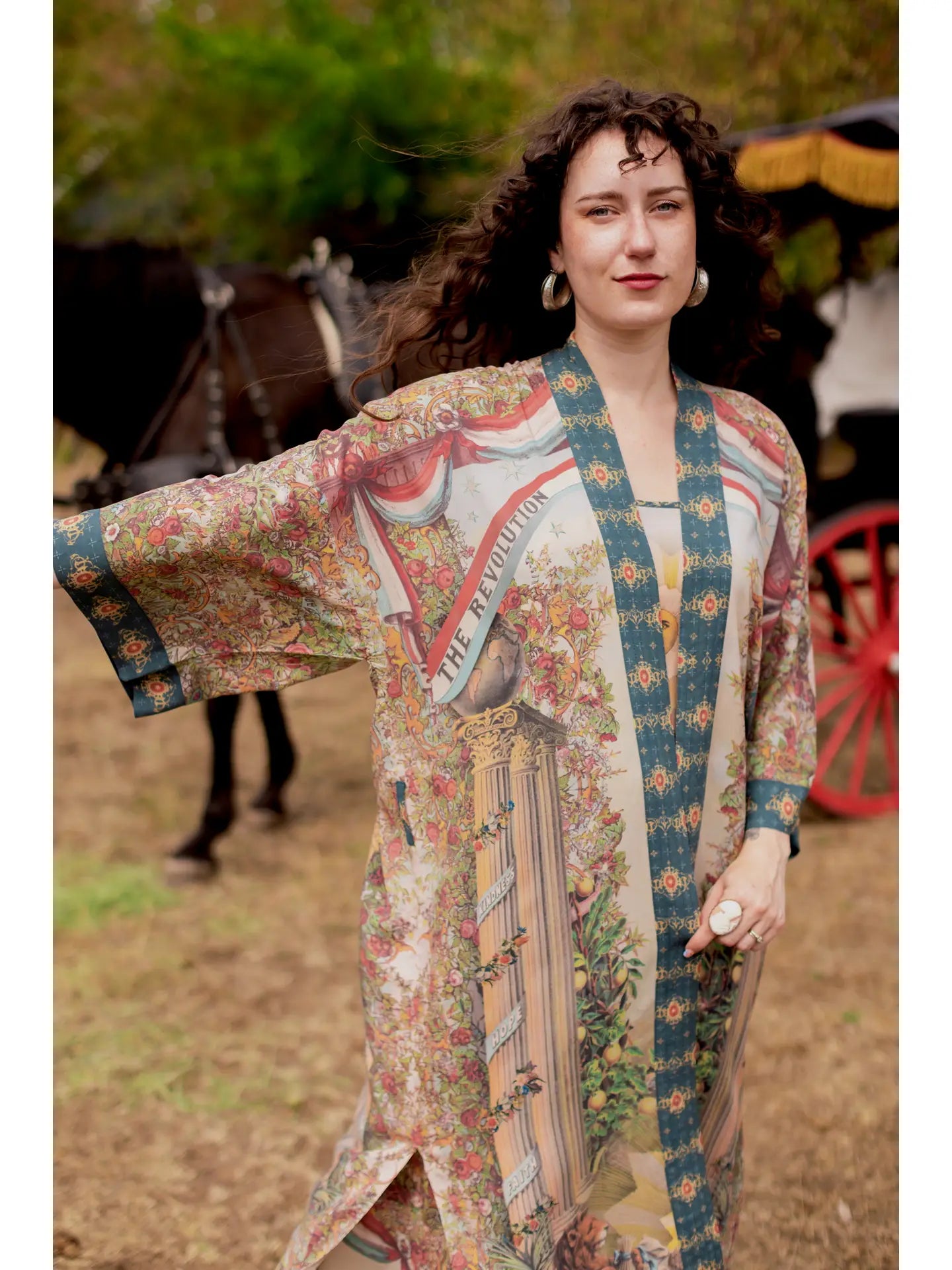 Love Revolution Opera Duster Kimono Robe w/ Horse & Florals by Market of Stars