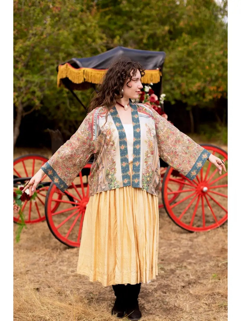 Love Revolution Pixie Crop Kimono w/ Sun, Horse & Florals by Market of Stars
