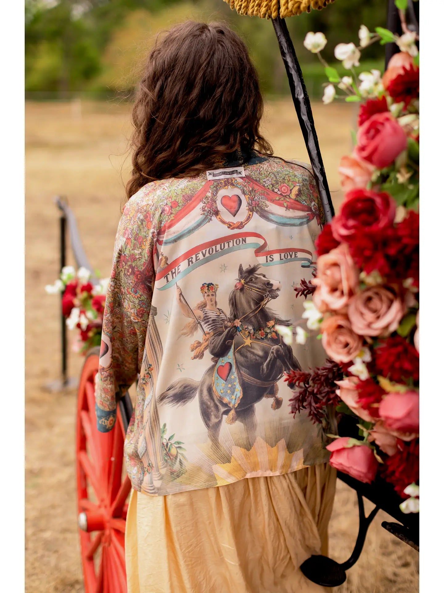 Love Revolution Pixie Crop Kimono w/ Sun, Horse & Florals by Market of Stars