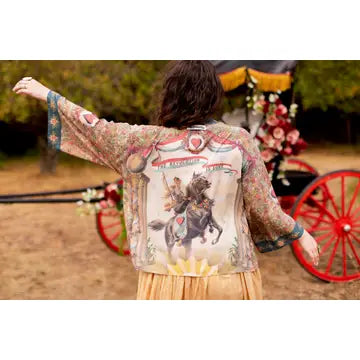 Love Revolution Pixie Crop Kimono w/ Sun, Horse & Florals by Market of Stars