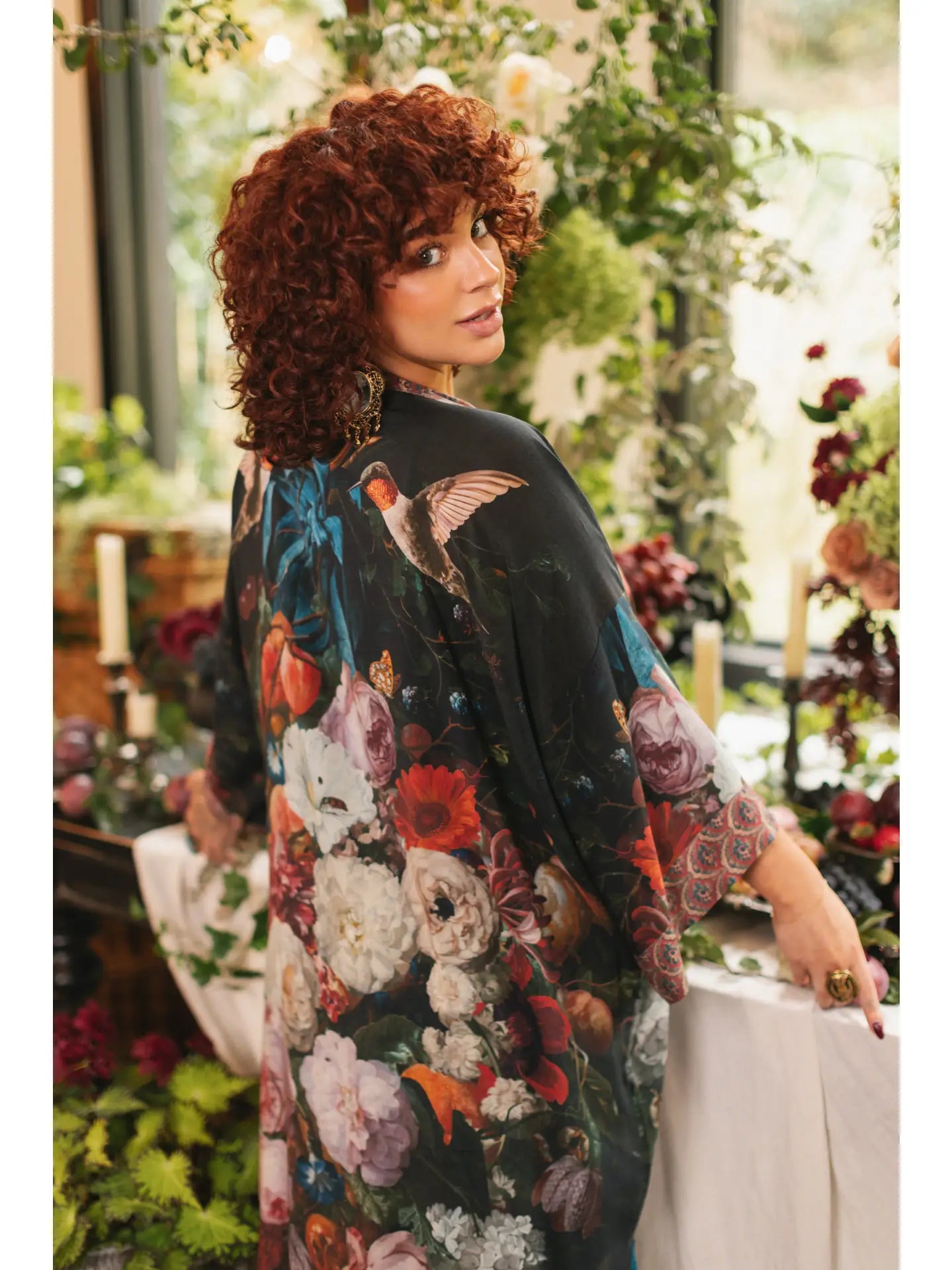 Market of Stars Flight of Fancy Opera Duster Kimono Robe Hummingbird Print