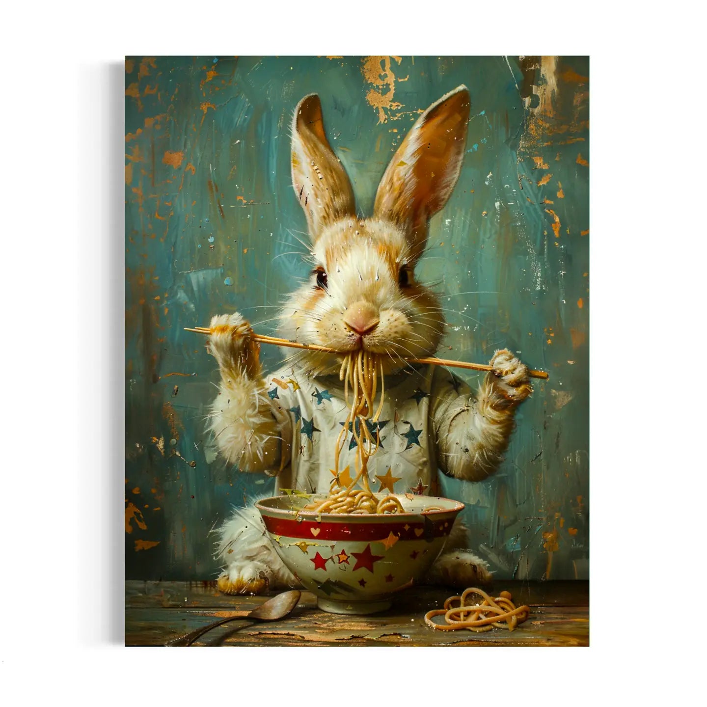 poster of rabbit eating ramen noodles