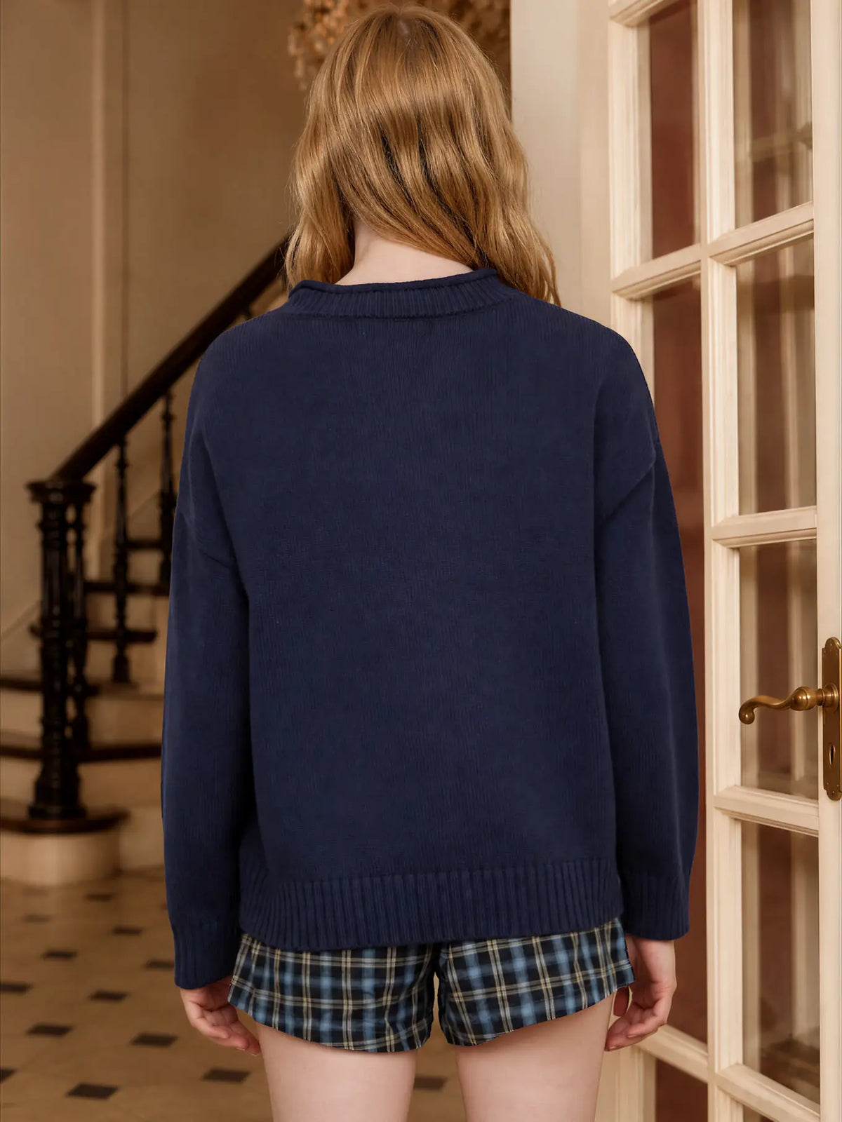 Teddy Bear Crew Neck Intarsia Knit Sweater 2