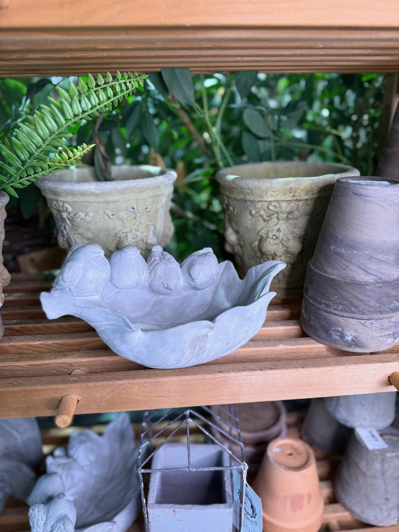 Unique Stone Bird Feeder - Birds On Leaf