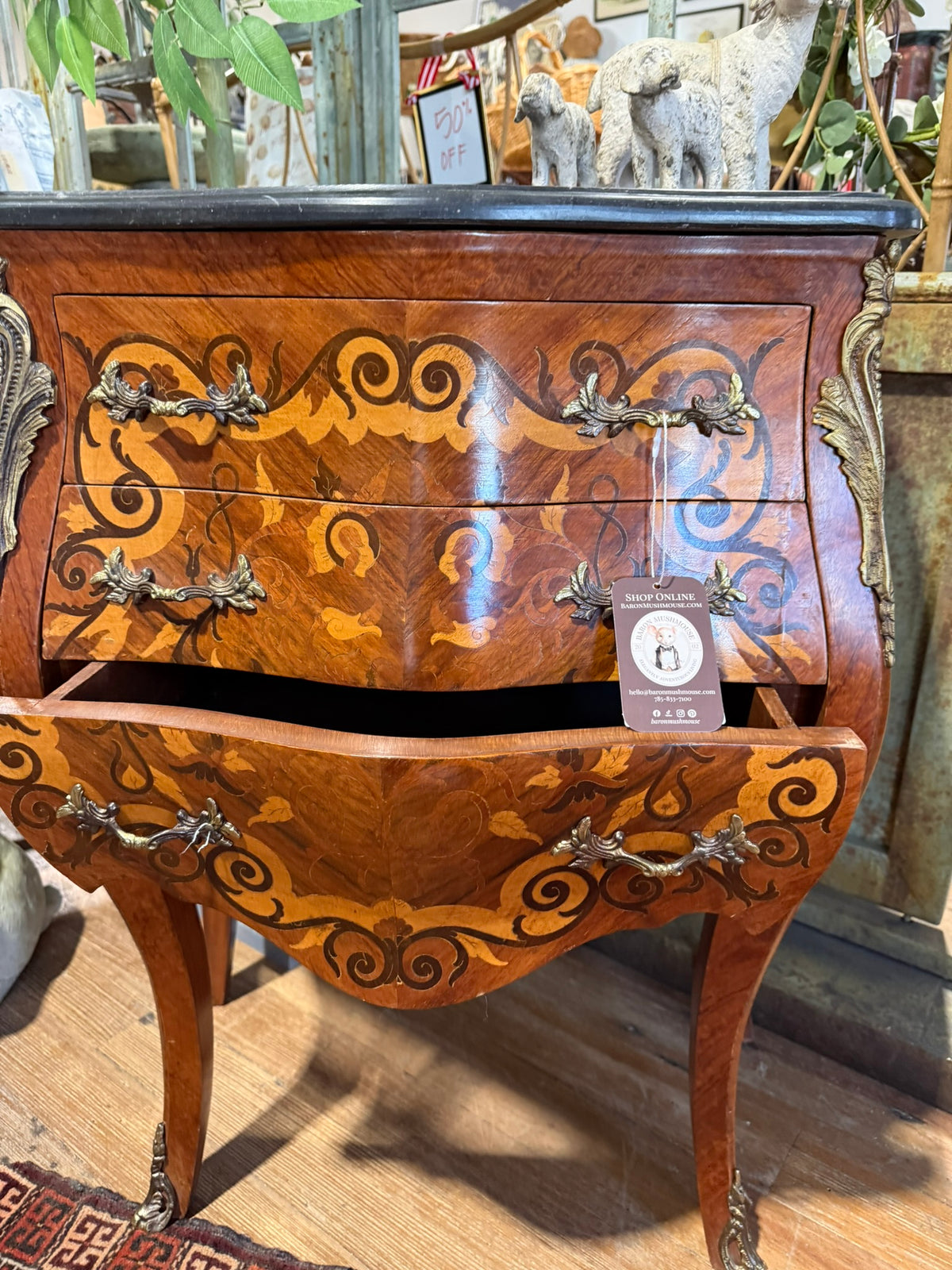 Vintage French Louis XV-Style Bombe Commode with Marble Slab Top 2