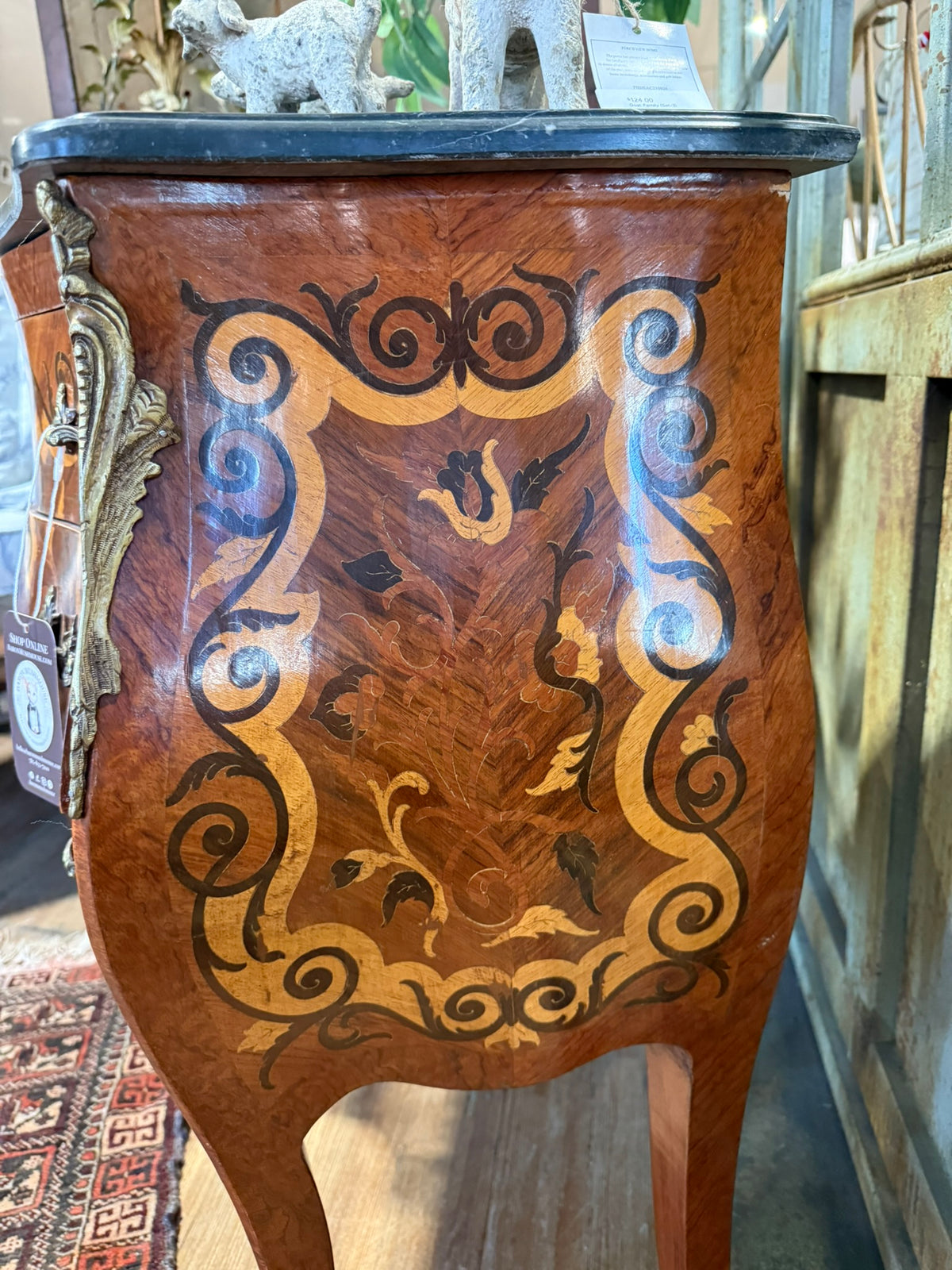 Vintage French Louis XV-Style Bombe Commode with Marble Slab Top 3