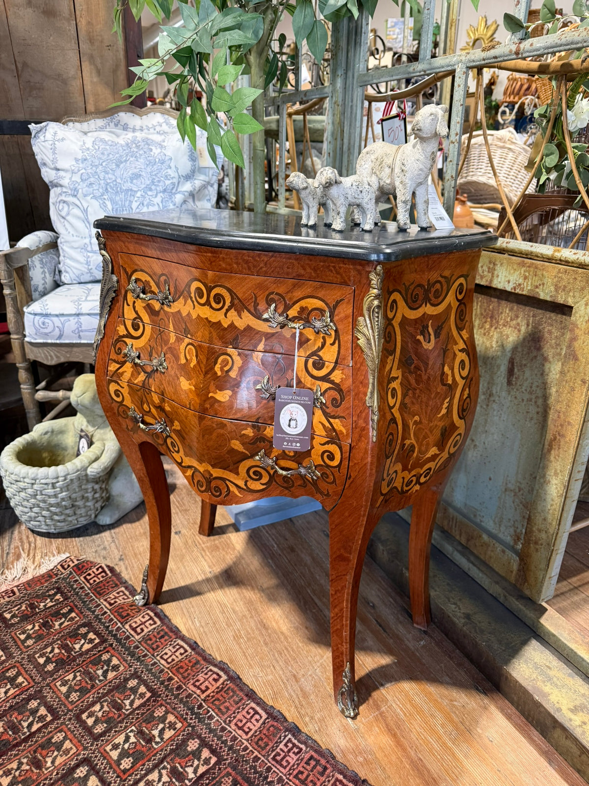 Vintage French Louis XV-Style Bombe Commode with Marble Slab Top 7